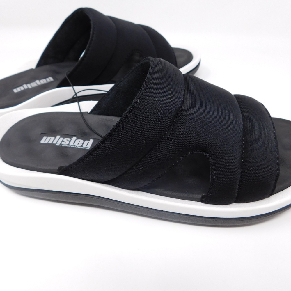 Unlisted Kenneth Cole Sandals Mens 7M Quinn Quilted Slides Black Shoes NEW